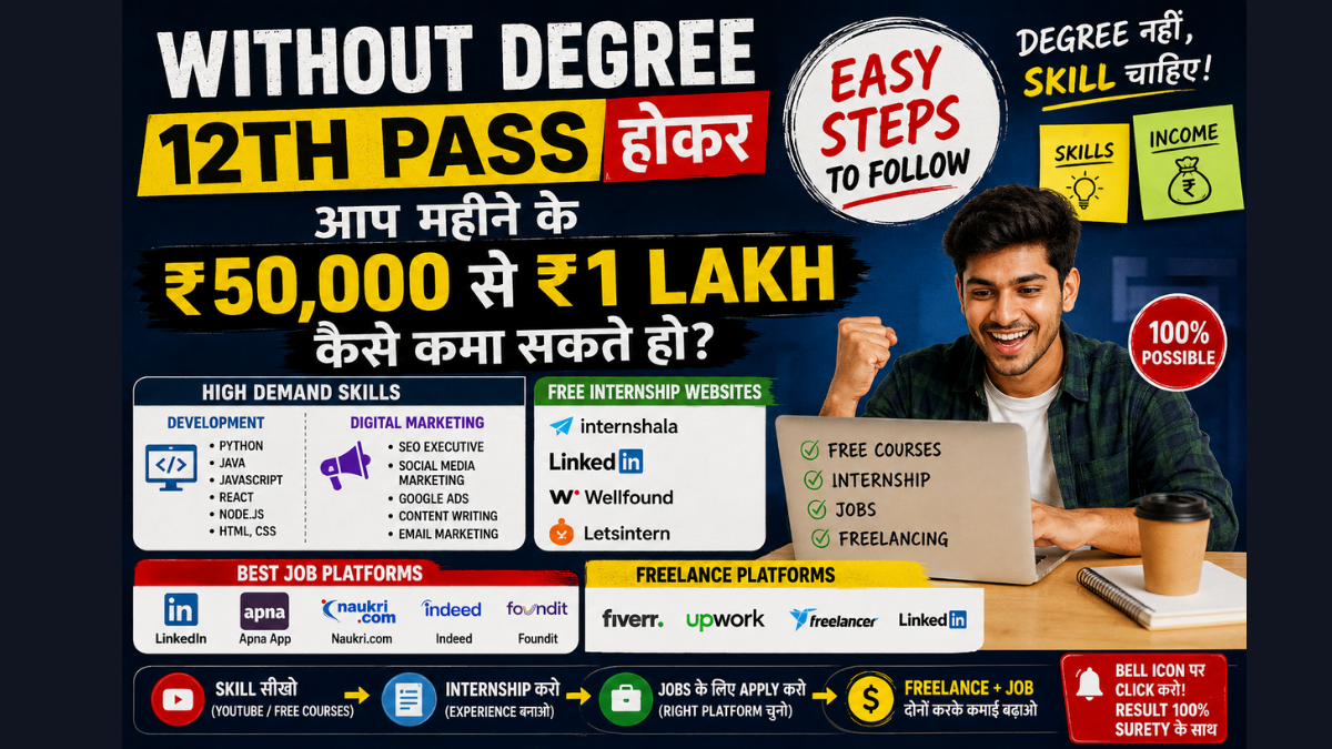Without Degree Job 2026: 12th Pass होकर ₹50K-₹1 Lakh कैसे कमाएं