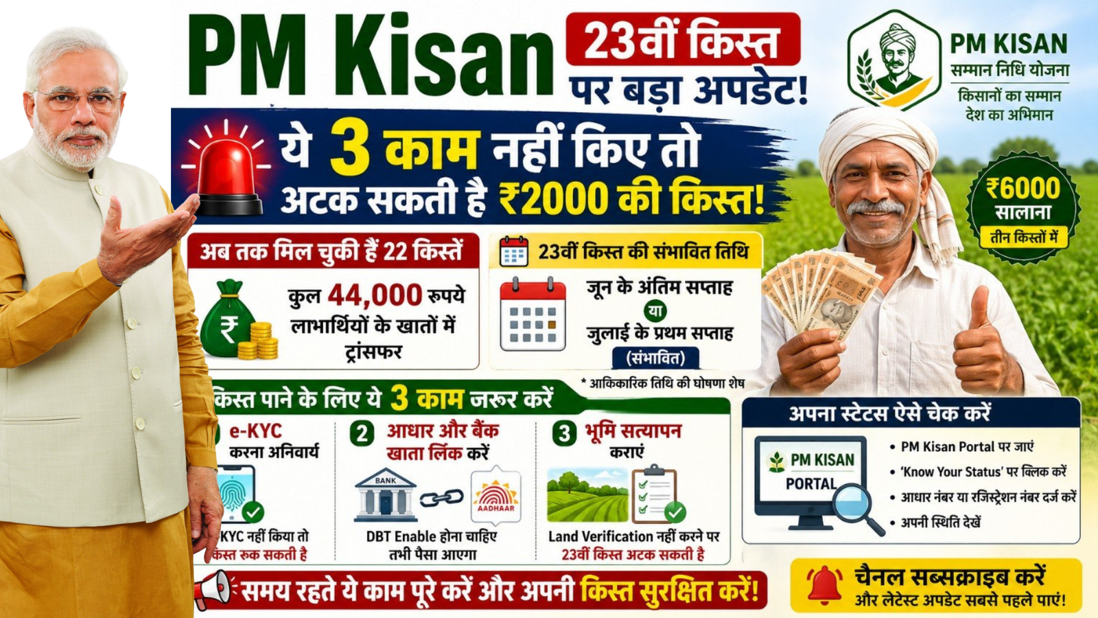 PM Kisan की 23वीं किस्त से पहले बड़ा अलर्ट! ये 3 काम नहीं किए तो रुक सकता है ₹2000